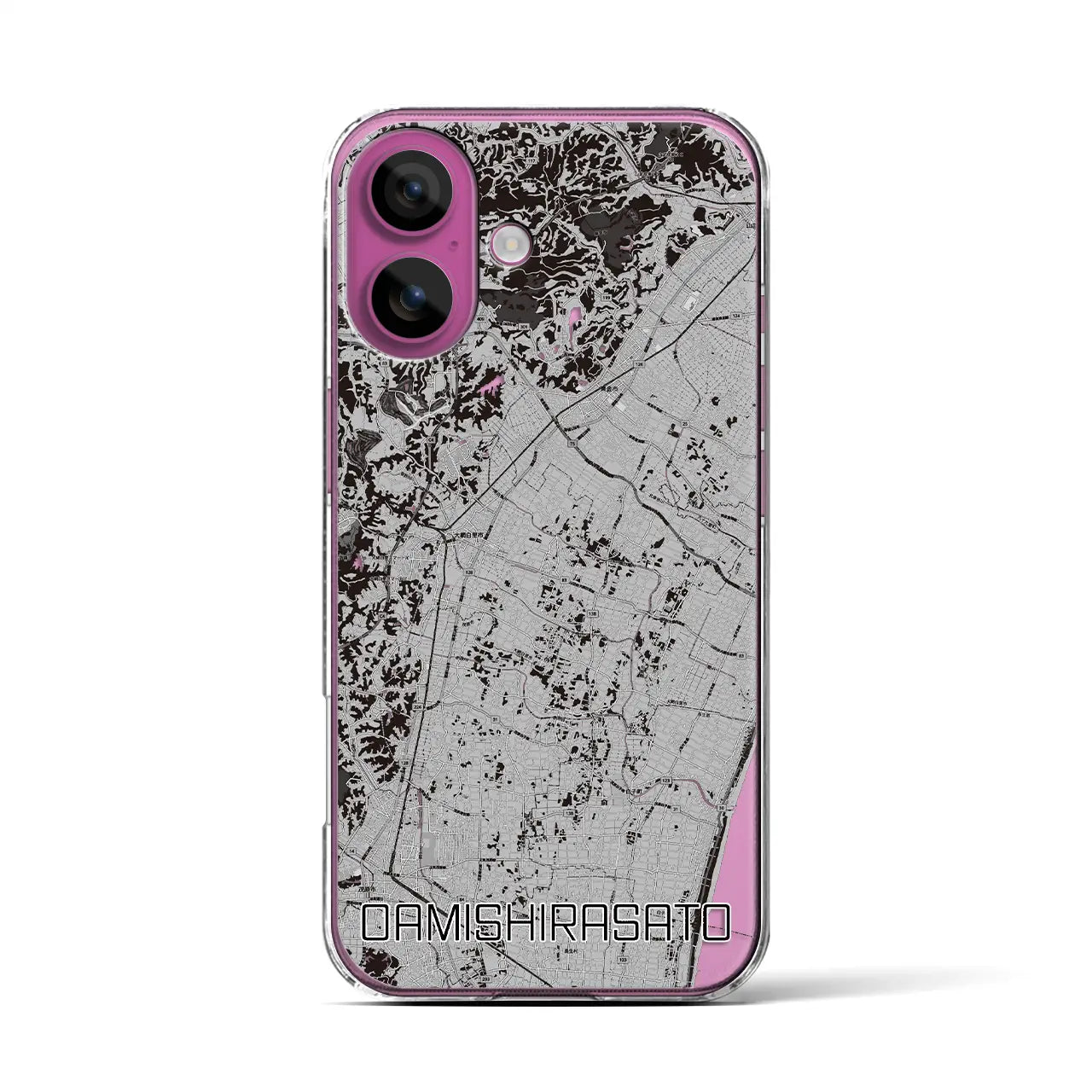 【大網白里(千葉県)】地図柄iPhoneケース(クリアタイプ)モノトーン・iPhone 16 Pro 用
