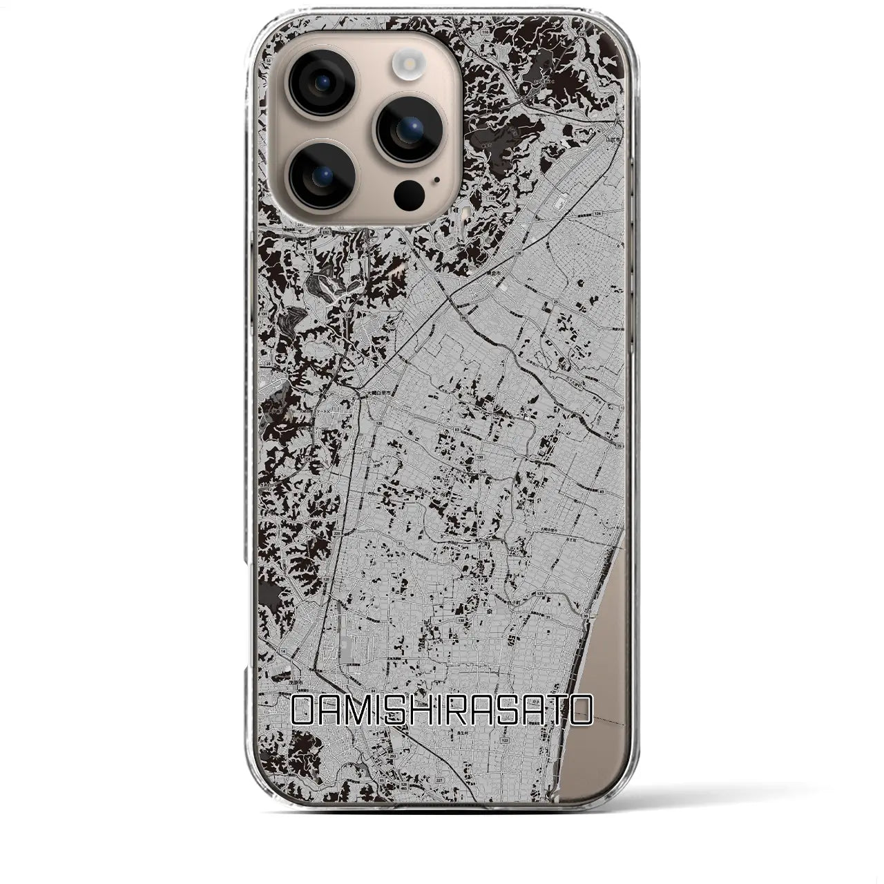 【大網白里(千葉県)】地図柄iPhoneケース(クリアタイプ)モノトーン・iPhone 16 Plus 用