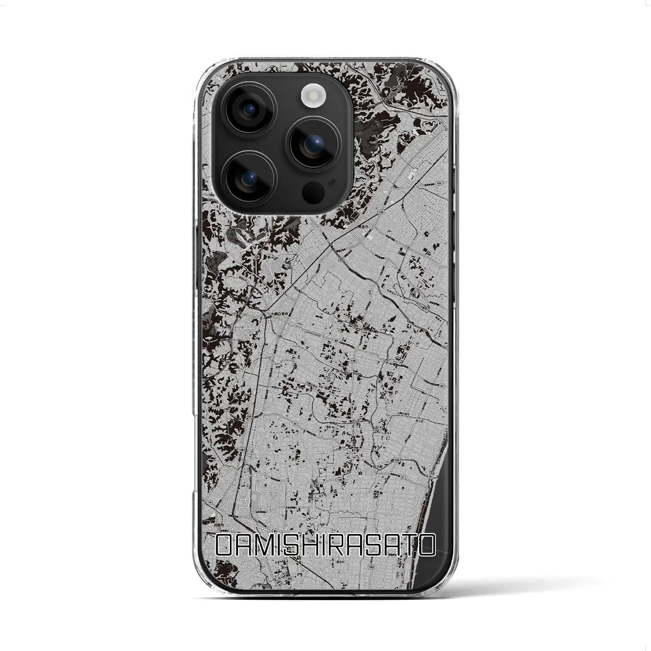 【大網白里(千葉県)】地図柄iPhoneケース(クリアタイプ)モノトーン・iPhone 16 用