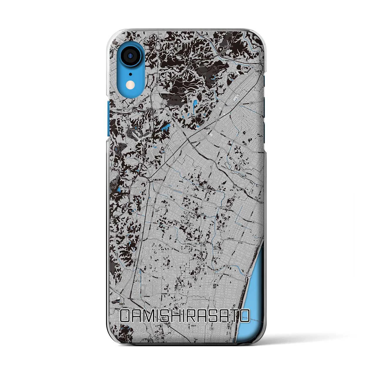 【大網白里(千葉県)】地図柄iPhoneケース(クリアタイプ)モノトーン・iPhone XR 用