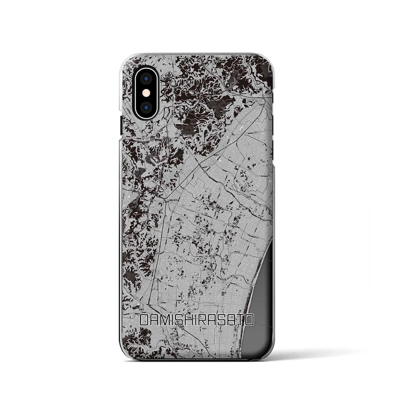 【大網白里(千葉県)】地図柄iPhoneケース(クリアタイプ)モノトーン・iPhone XS / X 用