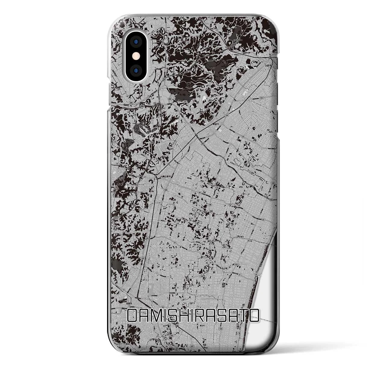 【大網白里(千葉県)】地図柄iPhoneケース(クリアタイプ)モノトーン・iPhone XS Max 用