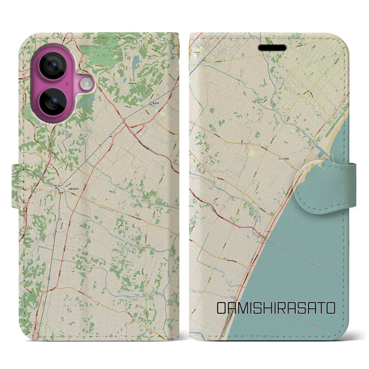 【大網白里(千葉県)】地図柄iPhoneケース(手帳タイプ)ナチュラル・iPhone 16 Pro 用