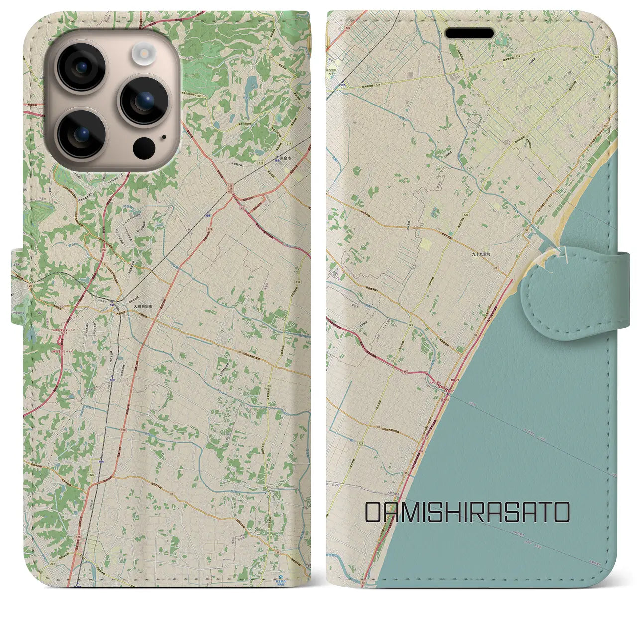 【大網白里(千葉県)】地図柄iPhoneケース(手帳タイプ)ナチュラル・iPhone 16 Plus 用