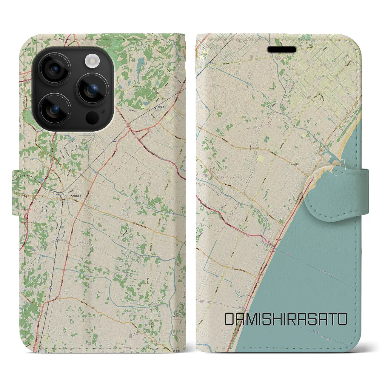 【大網白里(千葉県)】地図柄iPhoneケース(手帳タイプ)ナチュラル・iPhone 16 用