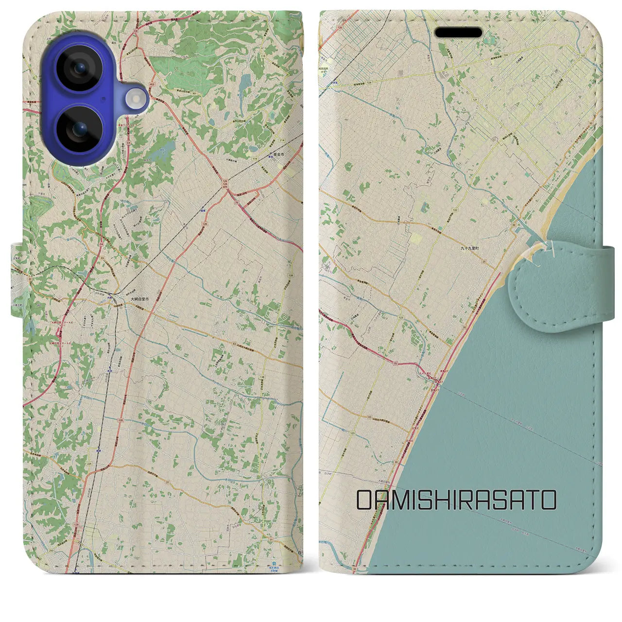 【大網白里(千葉県)】地図柄iPhoneケース(手帳タイプ)ナチュラル・iPhone 16 Pro Max 用