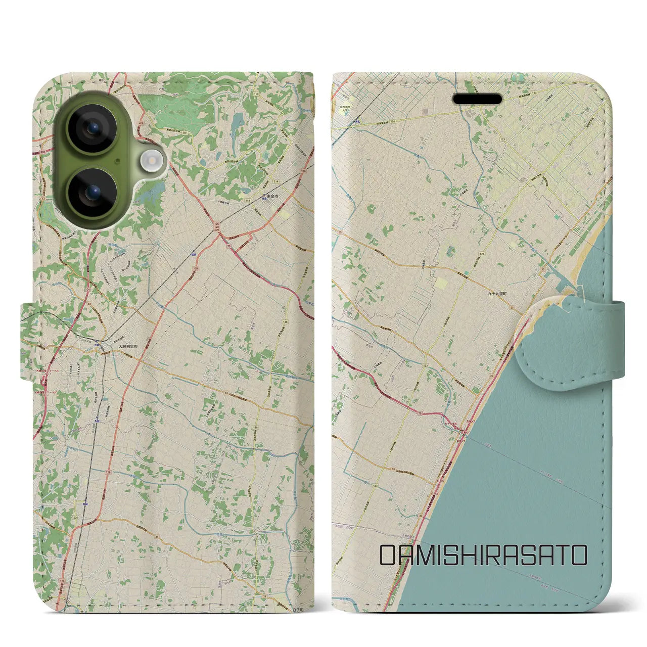 【大網白里(千葉県)】地図柄iPhoneケース(手帳タイプ)