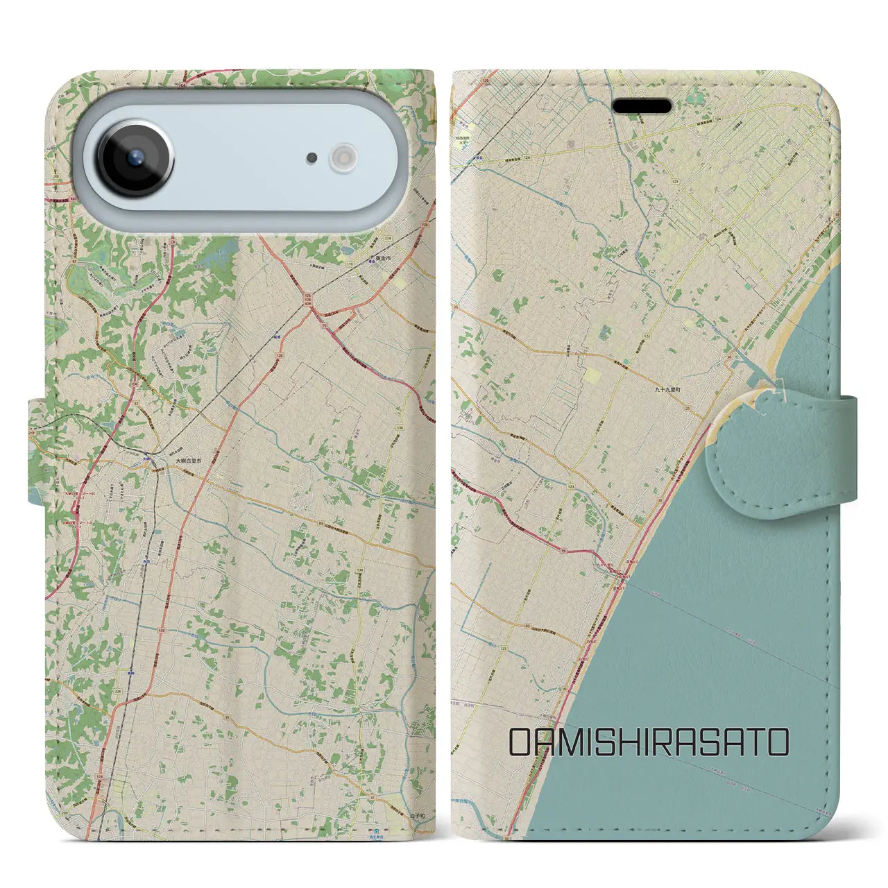 【大網白里(千葉県)】地図柄iPhoneケース(手帳タイプ)モノトーン・iPhone 17 Pro Max 用