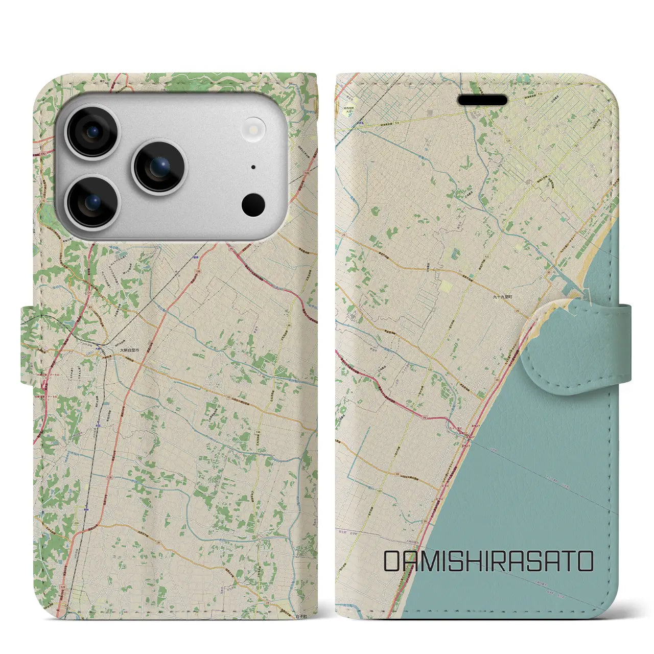 【大網白里(千葉県)】地図柄iPhoneケース(手帳タイプ)ナチュラル・iPhone 17 Pro Max 用