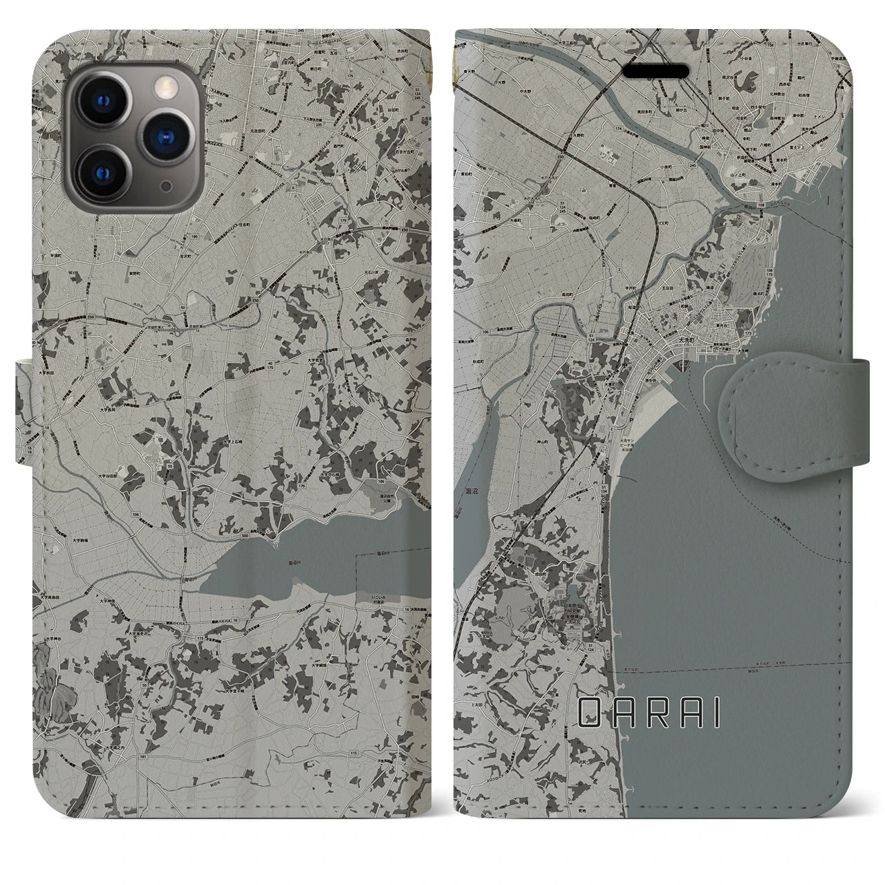 【大洗(茨城県)】地図柄iPhoneケース(手帳タイプ)モノトーン・iPhone 11 Pro Max 用