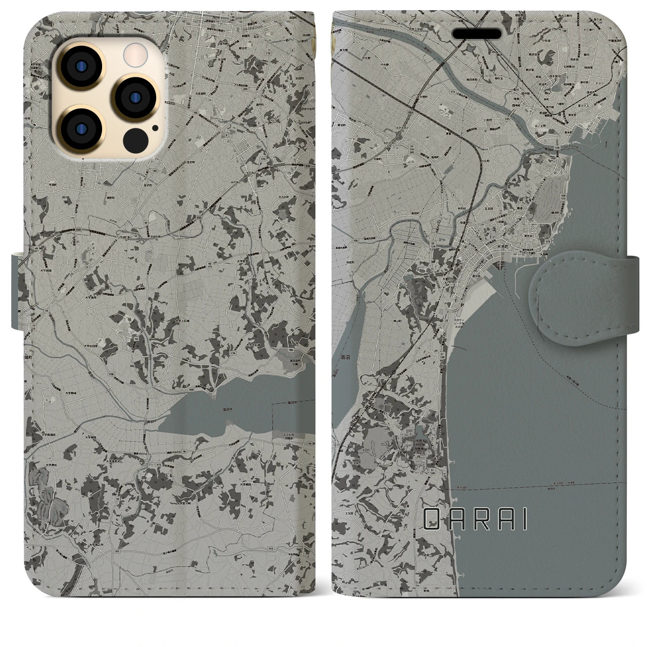 【大洗(茨城県)】地図柄iPhoneケース(手帳タイプ)モノトーン・iPhone 12 Pro Max 用