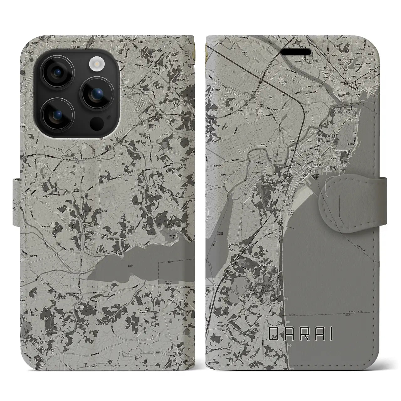 【大洗(茨城県)】地図柄iPhoneケース(手帳タイプ)モノトーン・iPhone 16 用