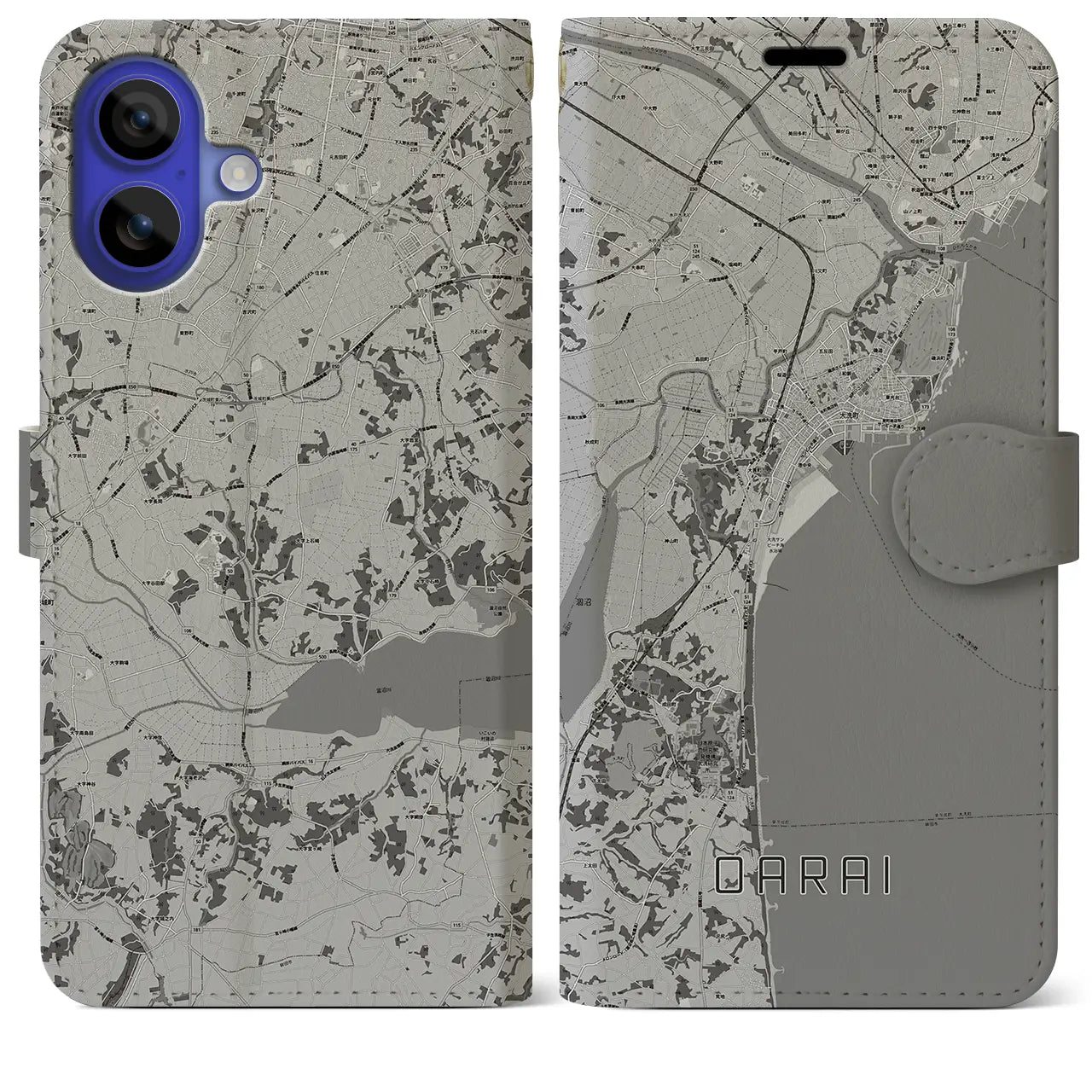 【大洗(茨城県)】地図柄iPhoneケース(手帳タイプ)モノトーン・iPhone 16 Pro Max 用