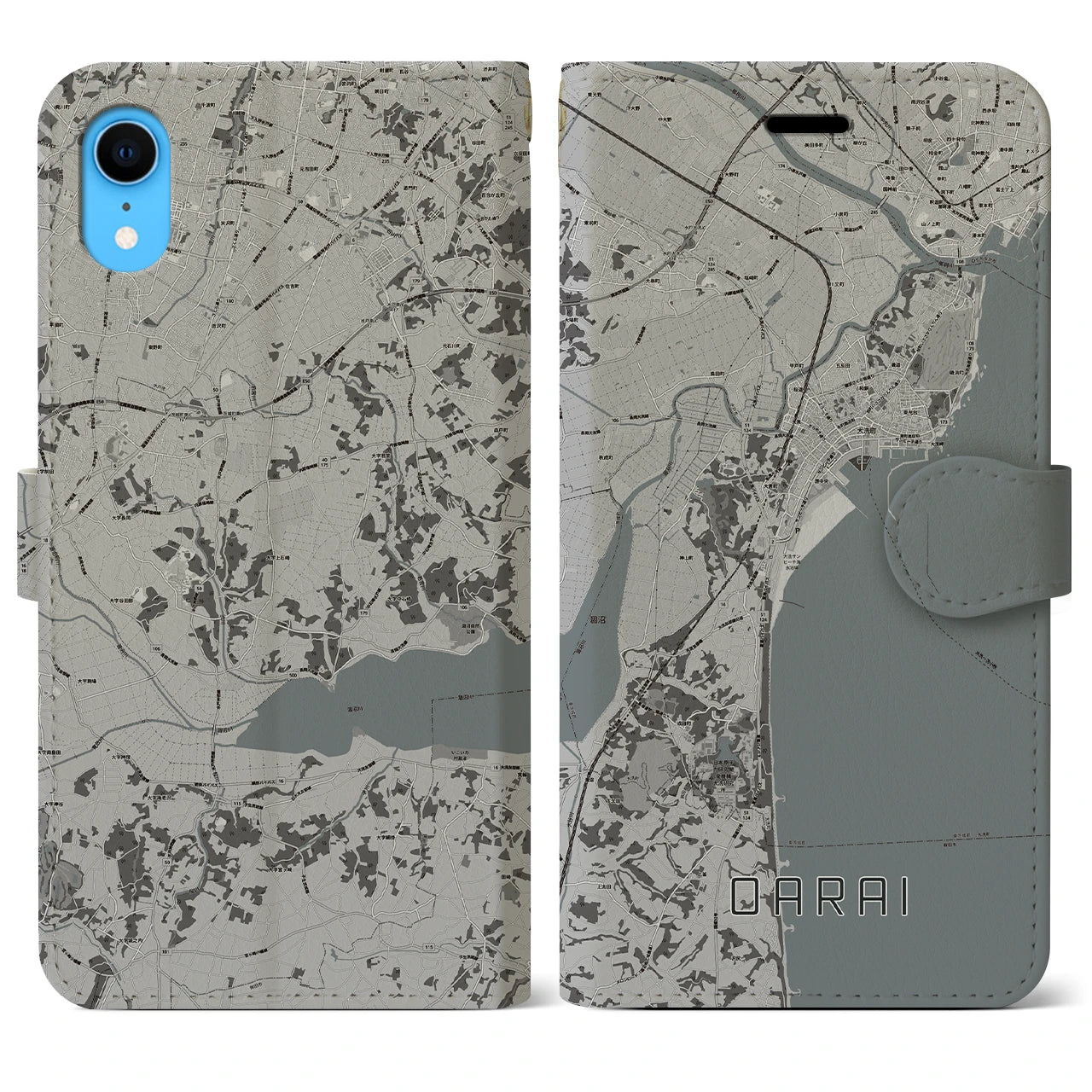 【大洗(茨城県)】地図柄iPhoneケース(手帳タイプ)モノトーン・iPhone XR 用