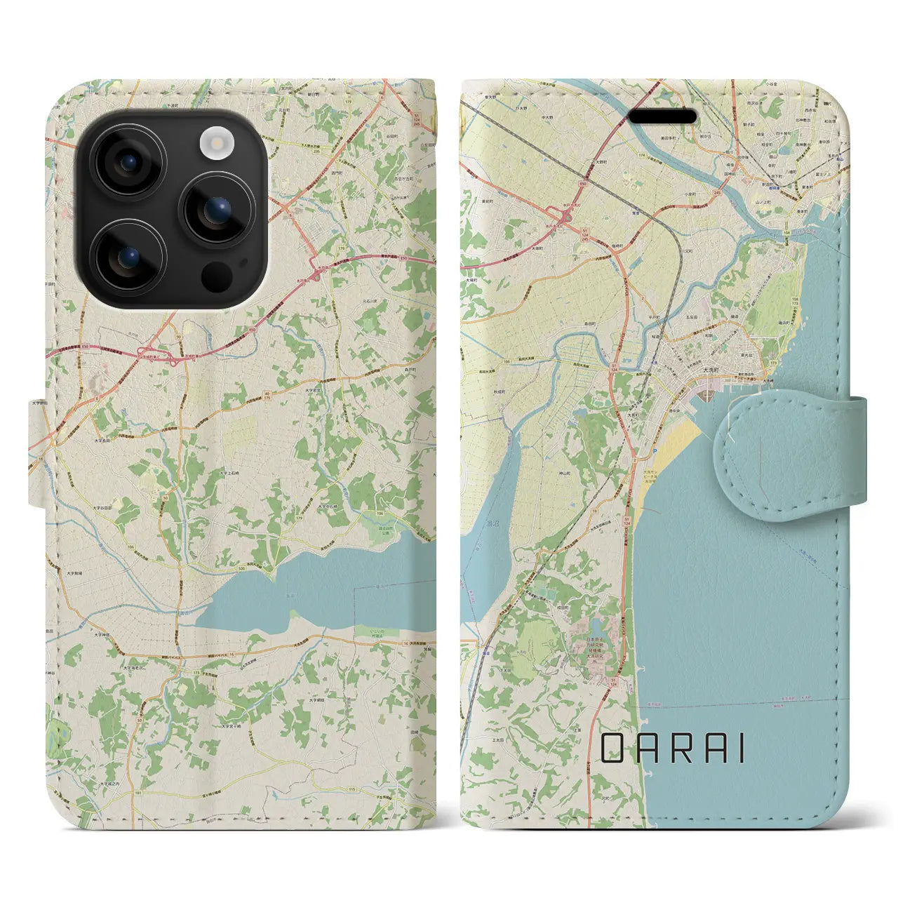 【大洗(茨城県)】地図柄iPhoneケース(手帳タイプ)ナチュラル・iPhone 16 用