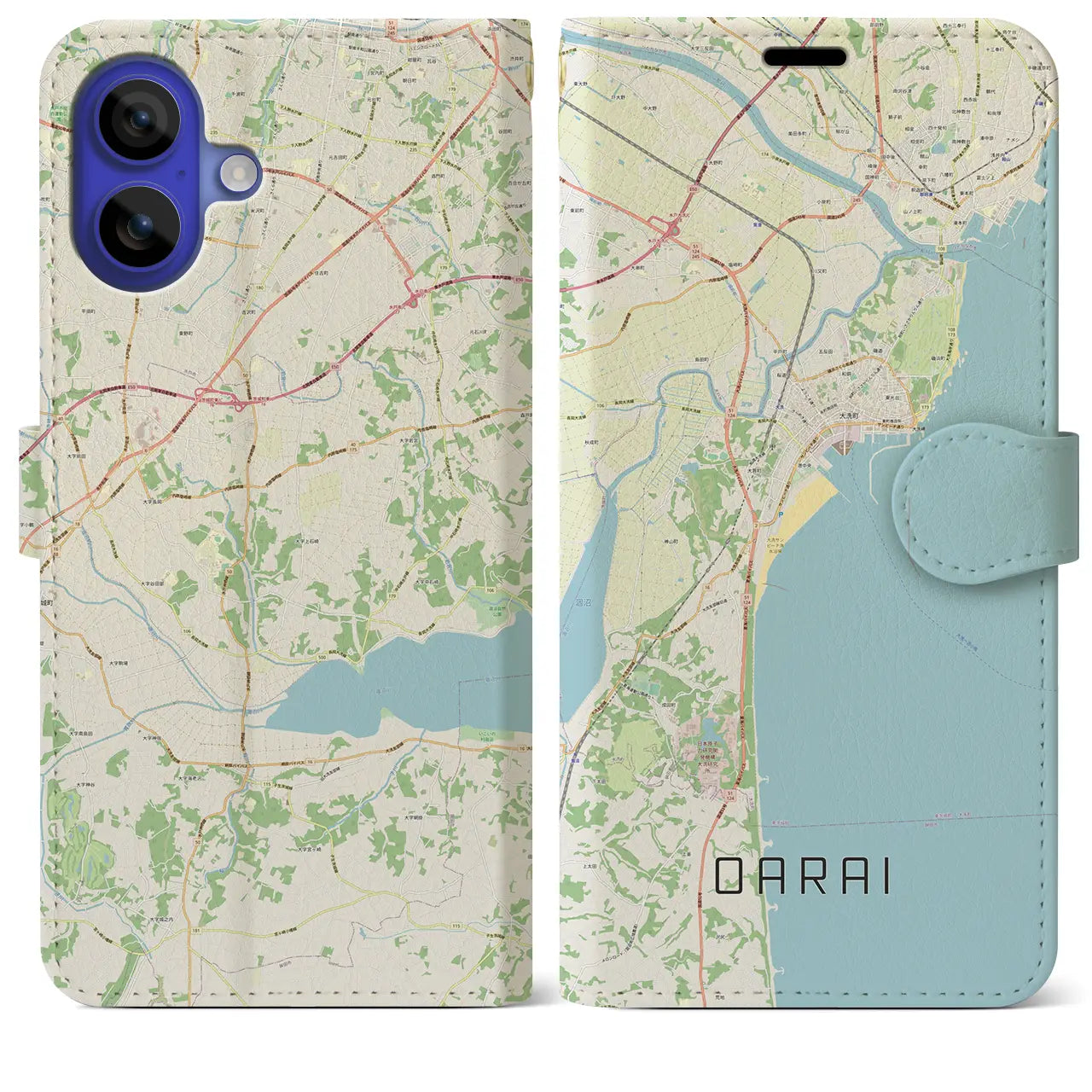 【大洗(茨城県)】地図柄iPhoneケース(手帳タイプ)ナチュラル・iPhone 16 Pro Max 用