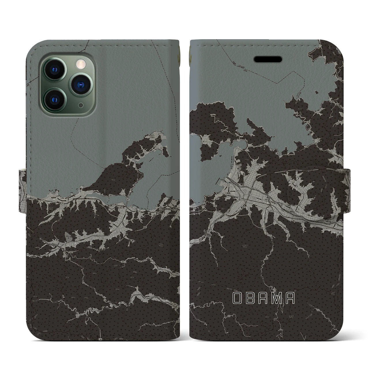 【小浜(福井県)】地図柄iPhoneケース(手帳タイプ)モノトーン・iPhone 11 Pro 用