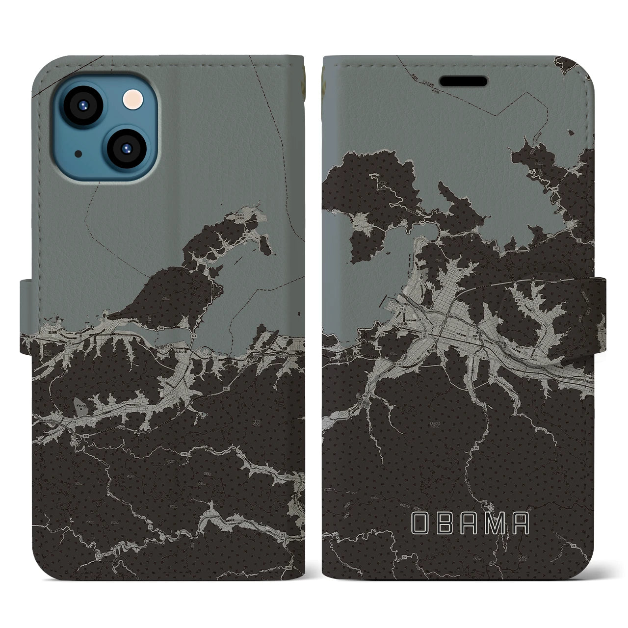【小浜(福井県)】地図柄iPhoneケース(手帳タイプ)モノトーン・iPhone 13 用