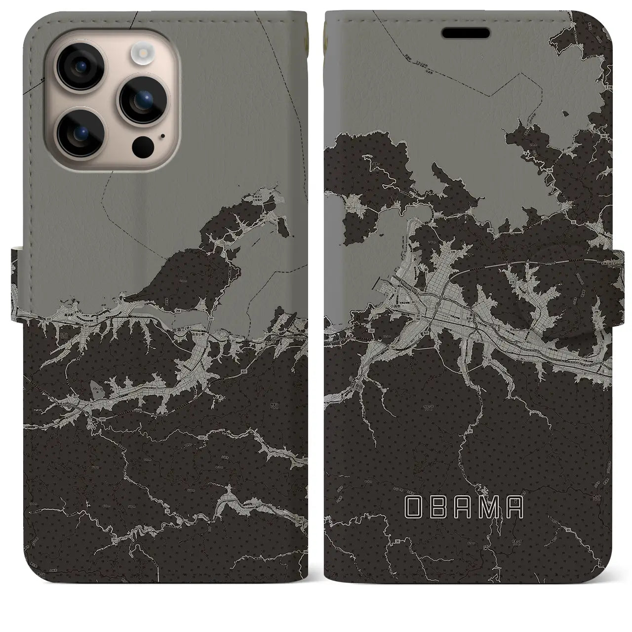 【小浜(福井県)】地図柄iPhoneケース(手帳タイプ)モノトーン・iPhone 16 Plus 用