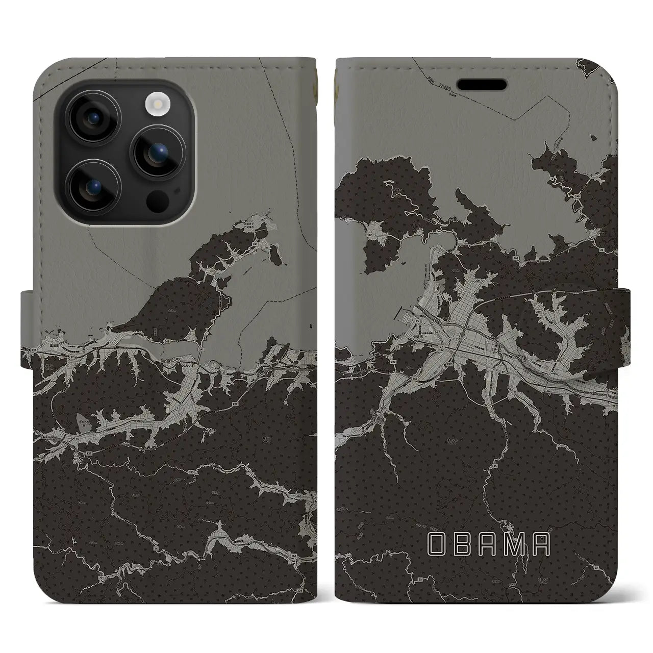 【小浜(福井県)】地図柄iPhoneケース(手帳タイプ)モノトーン・iPhone 16 用