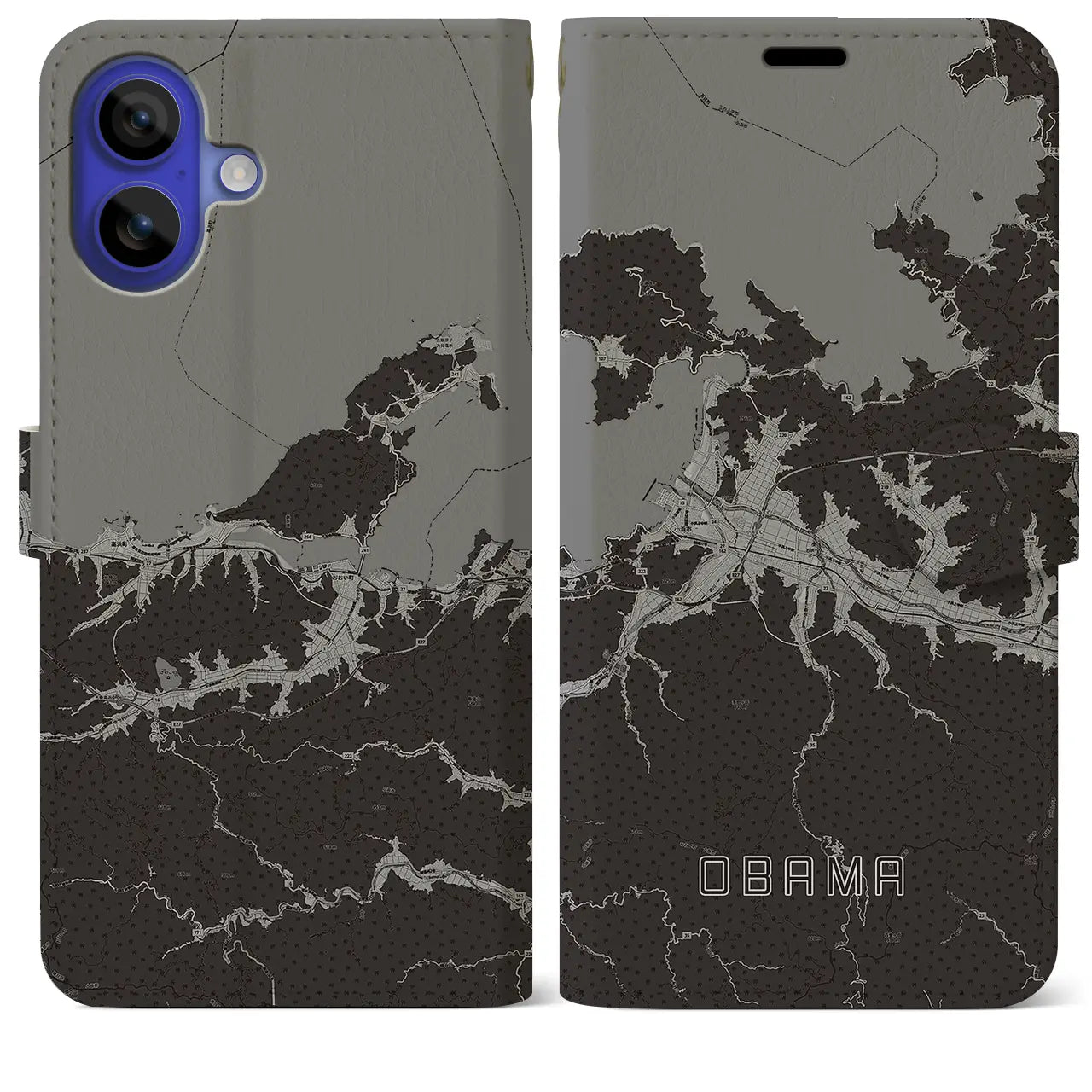 【小浜(福井県)】地図柄iPhoneケース(手帳タイプ)モノトーン・iPhone 16 Pro Max 用