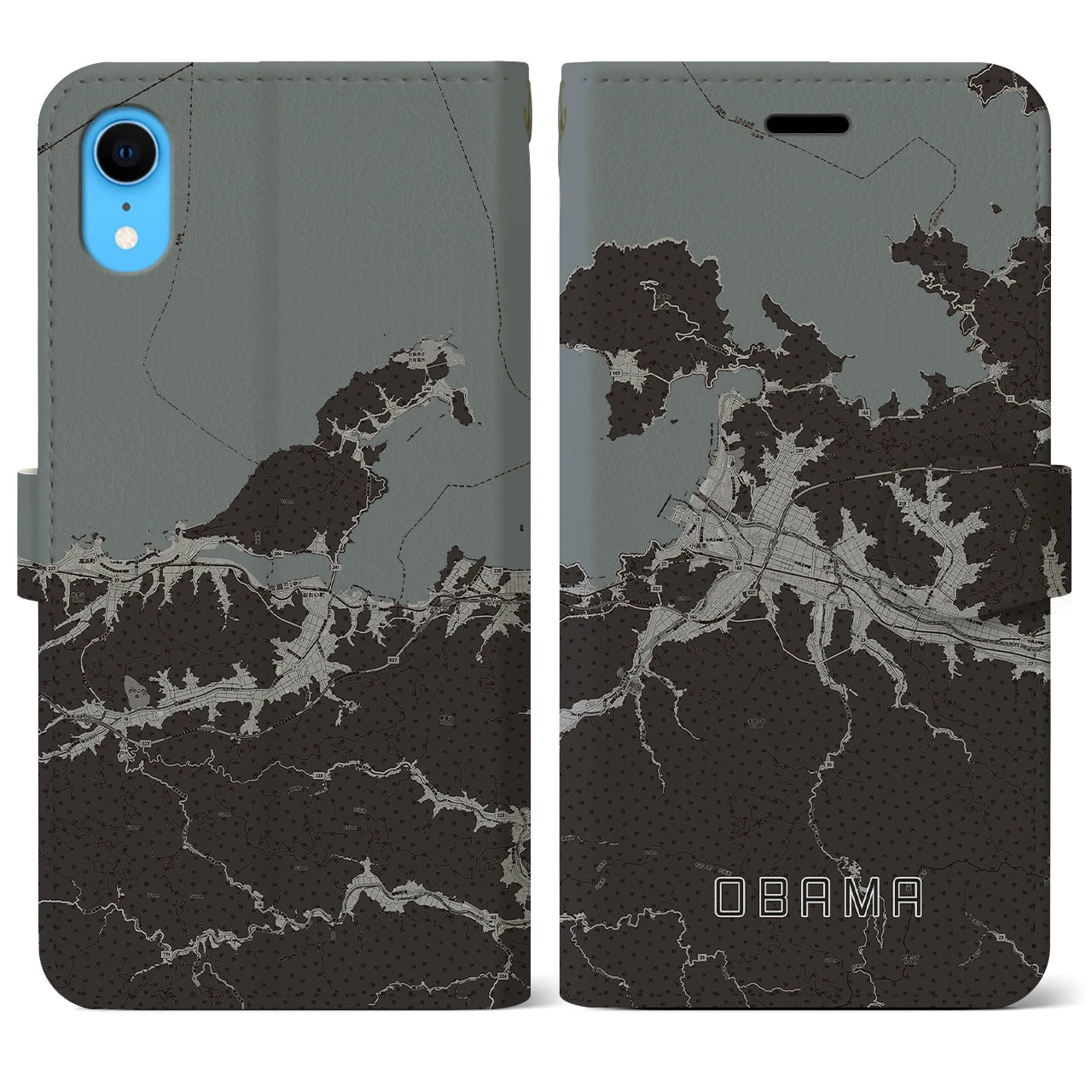 【小浜(福井県)】地図柄iPhoneケース(手帳タイプ)モノトーン・iPhone XR 用