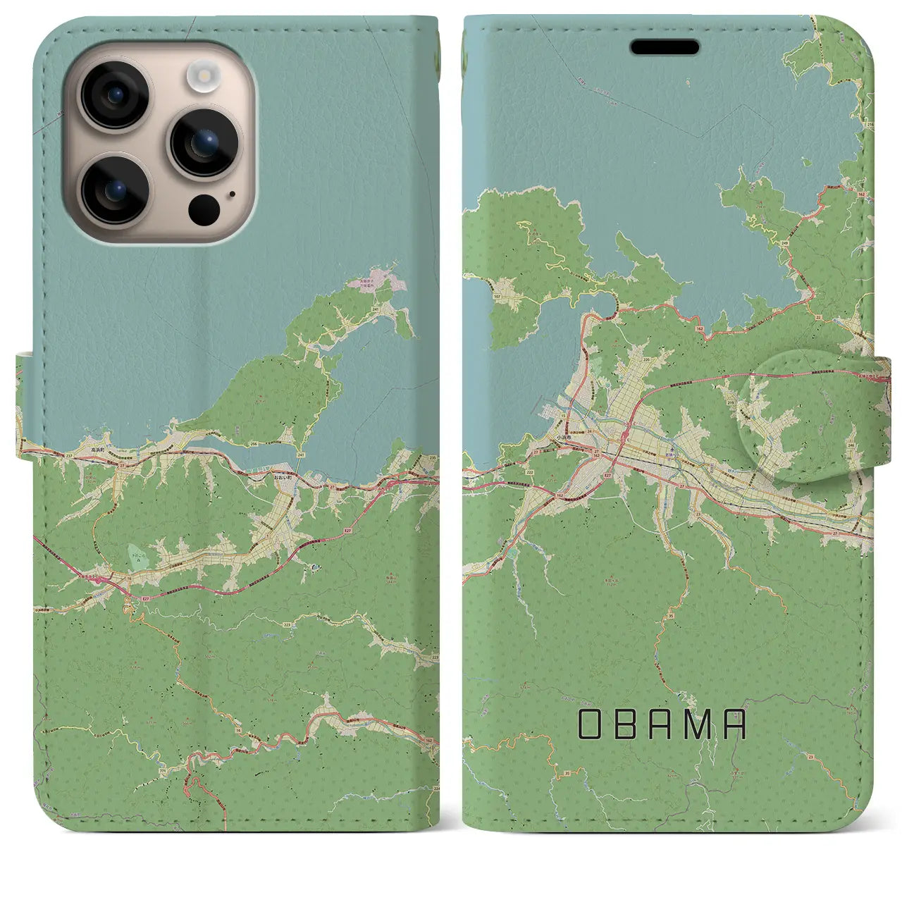 【小浜(福井県)】地図柄iPhoneケース(手帳タイプ)ナチュラル・iPhone 16 Plus 用
