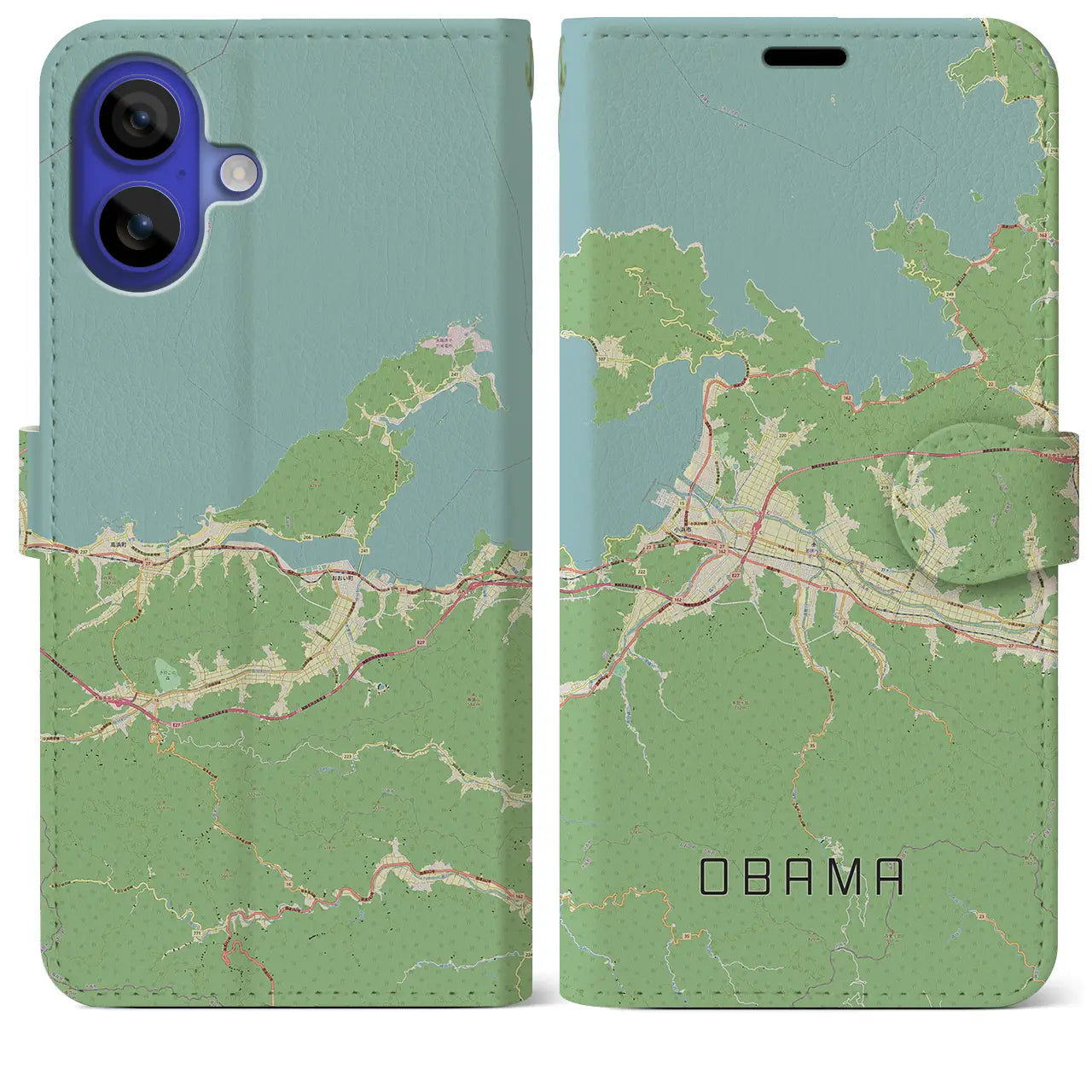 【小浜(福井県)】地図柄iPhoneケース(手帳タイプ)ナチュラル・iPhone 16 Pro Max 用