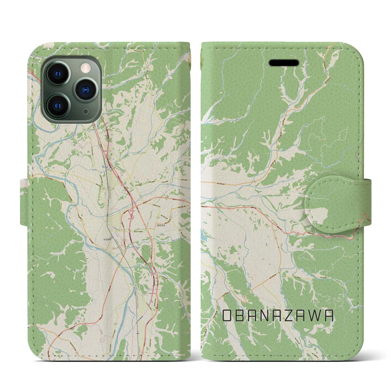 【尾花沢(山形県)】地図柄iPhoneケース(手帳タイプ)ナチュラル・iPhone 11 Pro 用
