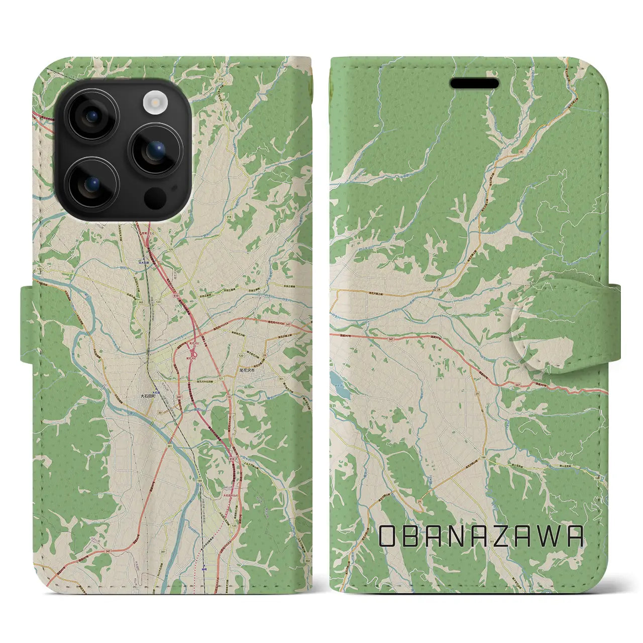 【尾花沢(山形県)】地図柄iPhoneケース(手帳タイプ)ナチュラル・iPhone 16 用