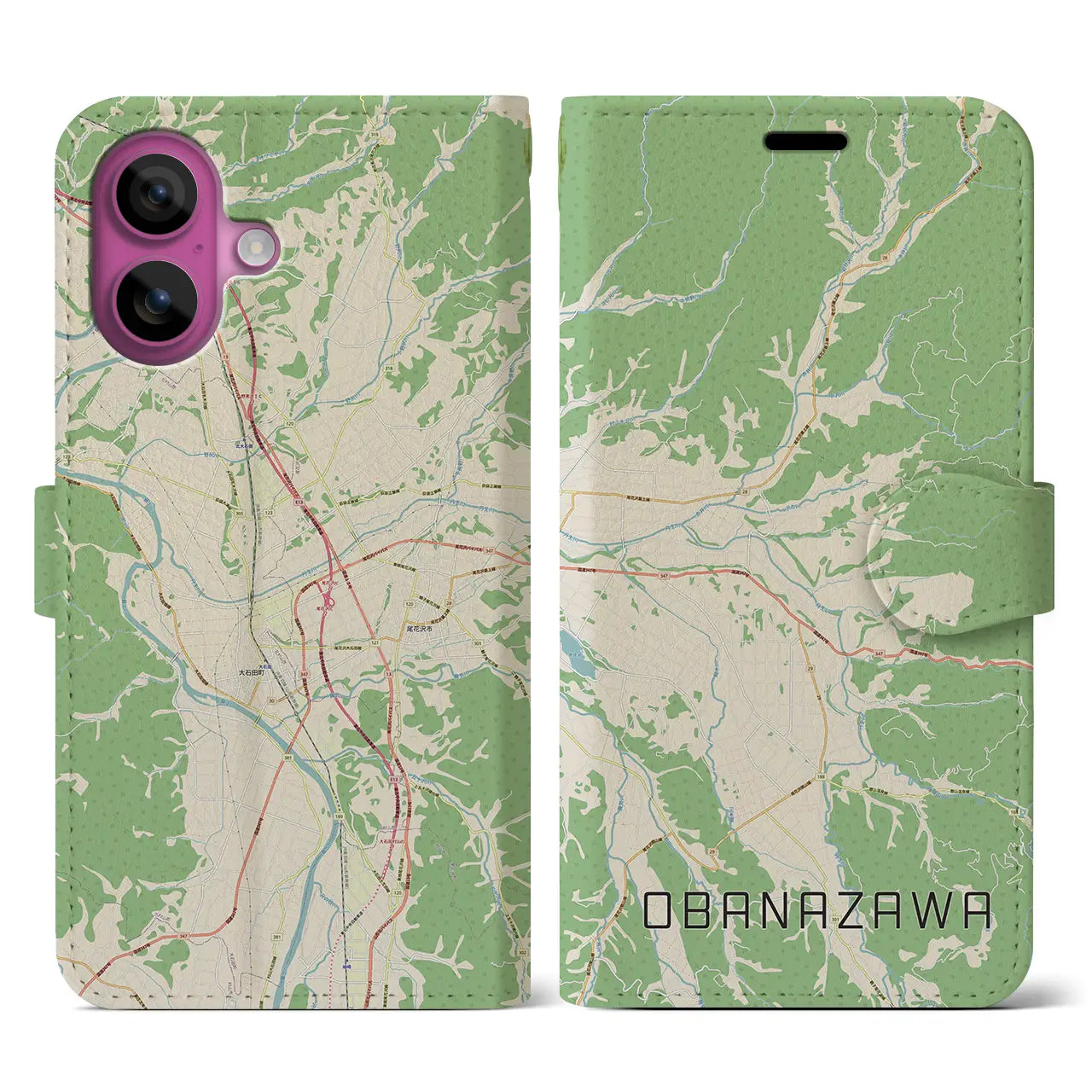 【尾花沢(山形県)】地図柄iPhoneケース(手帳タイプ)ナチュラル・iPhone 16 Pro 用