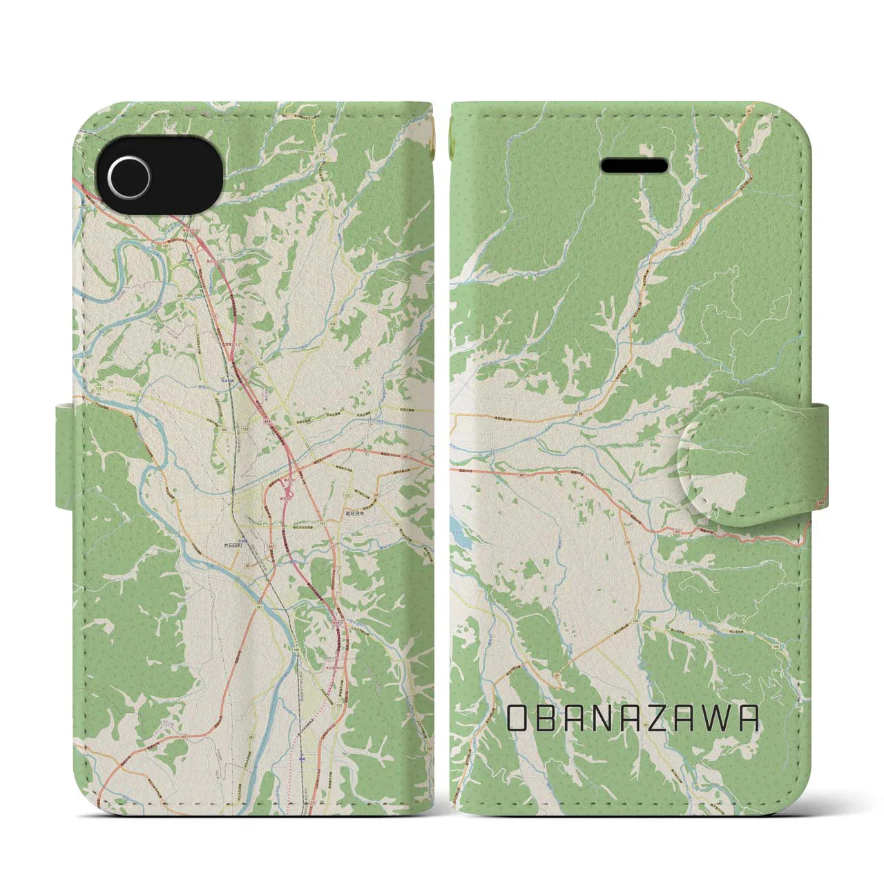 【尾花沢(山形県)】地図柄iPhoneケース(手帳タイプ)ナチュラル・iPhone SE(第3 / 第2世代) / 8 / 7 / 6s / 6 用