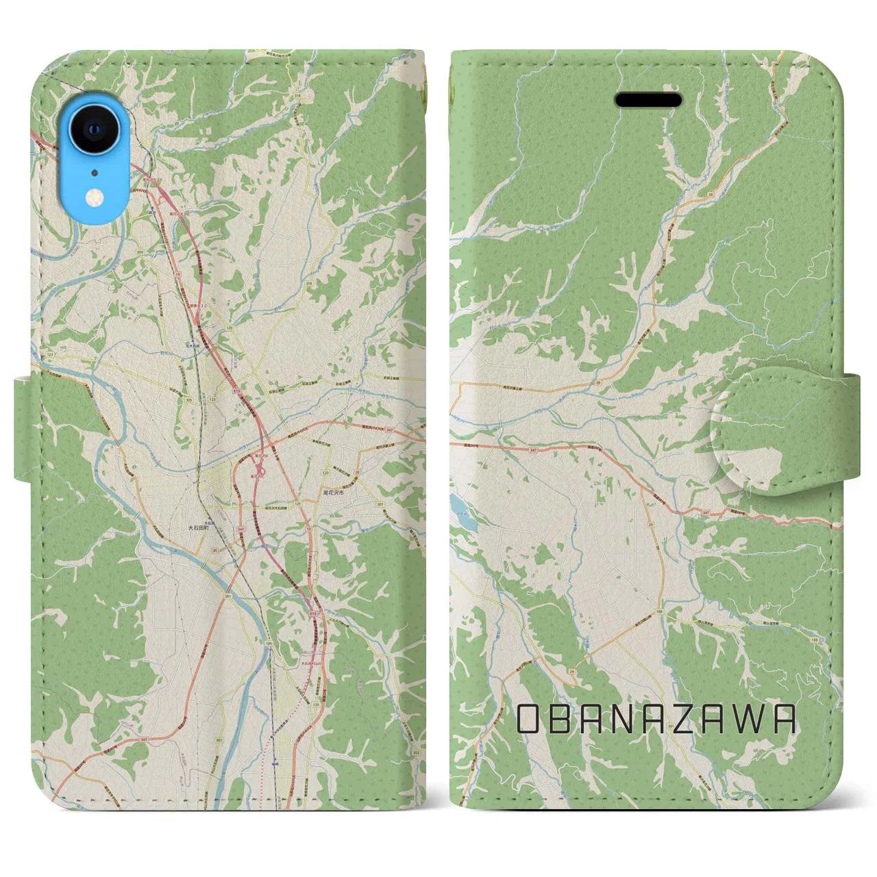 【尾花沢(山形県)】地図柄iPhoneケース(手帳タイプ)ナチュラル・iPhone XR 用