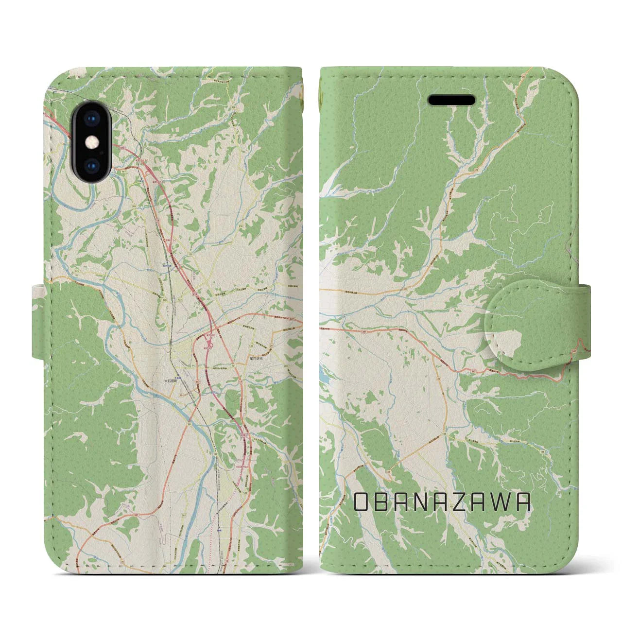 【尾花沢(山形県)】地図柄iPhoneケース(手帳タイプ)ナチュラル・iPhone XS / X 用