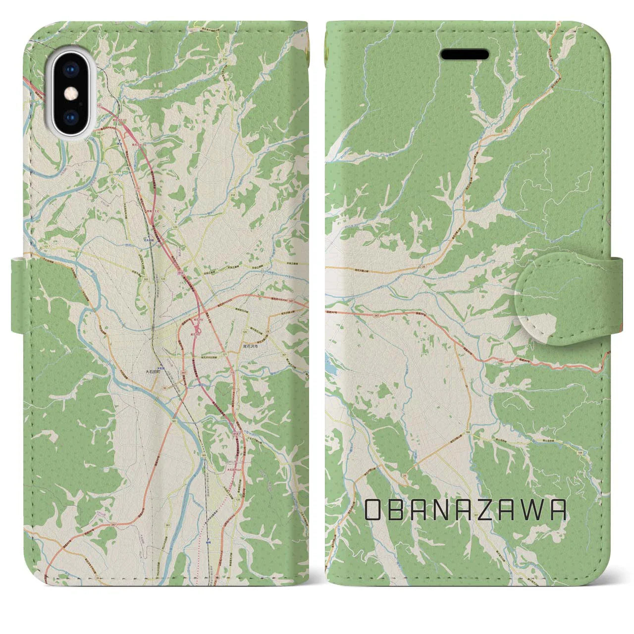 【尾花沢(山形県)】地図柄iPhoneケース(手帳タイプ)ナチュラル・iPhone XS Max 用