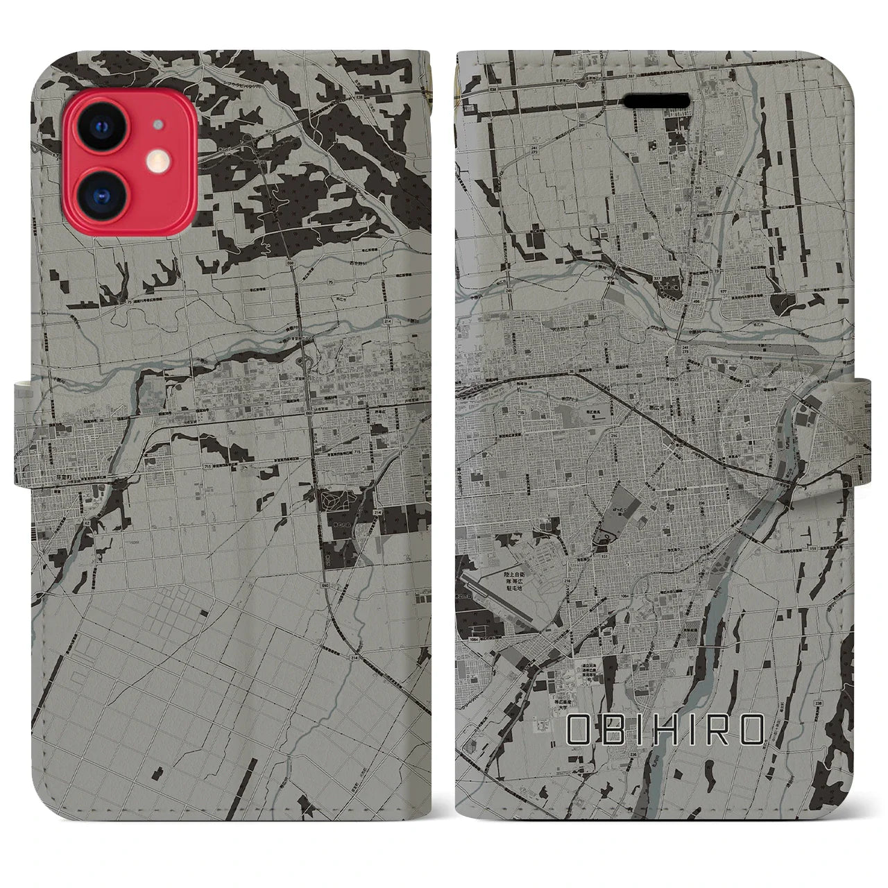 【帯広(北海道)】地図柄iPhoneケース(手帳タイプ)モノトーン・iPhone 11 用
