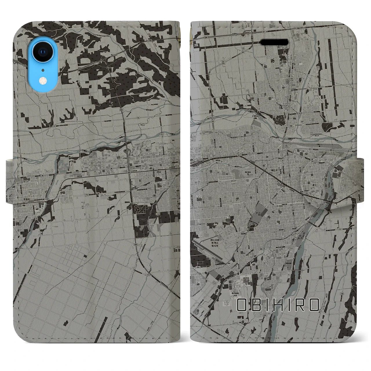 【帯広(北海道)】地図柄iPhoneケース(手帳タイプ)モノトーン・iPhone XR 用