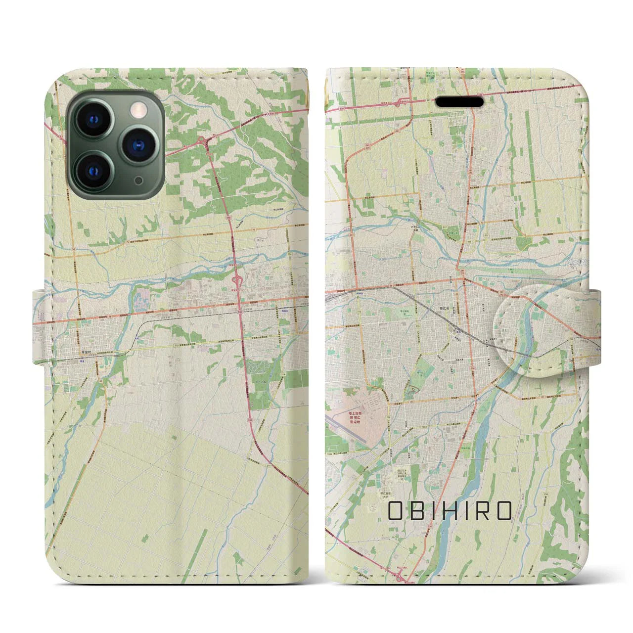 【帯広(北海道)】地図柄iPhoneケース(手帳タイプ)ナチュラル・iPhone 11 Pro 用