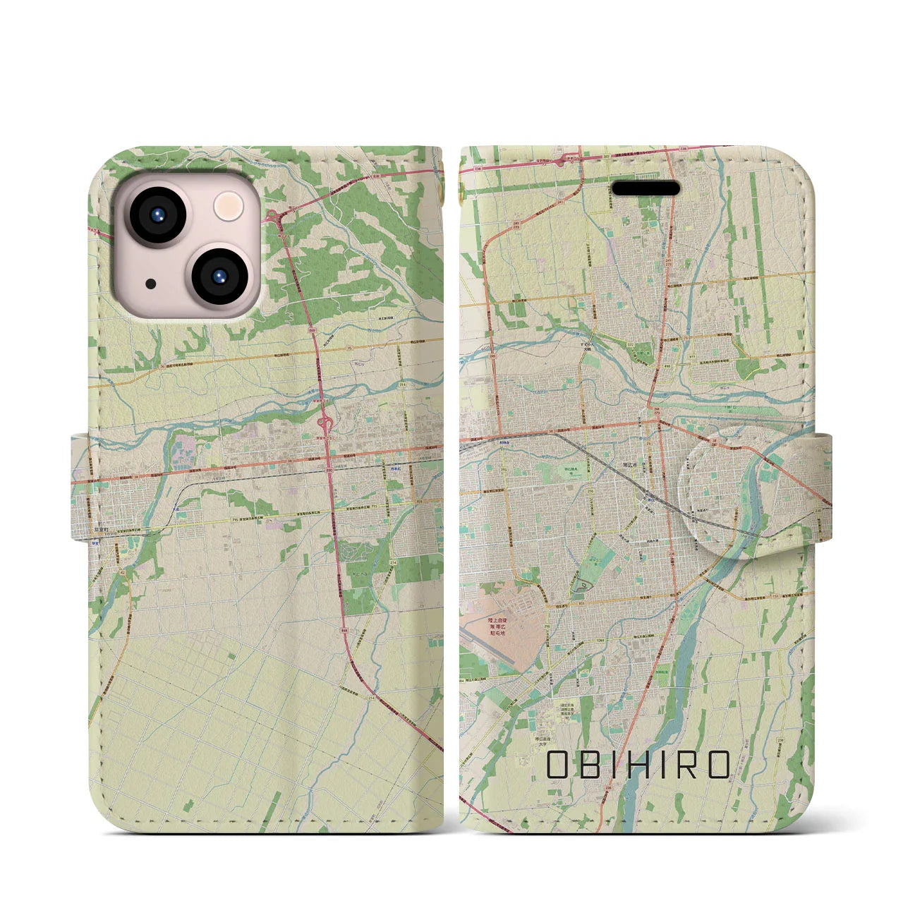 【帯広(北海道)】地図柄iPhoneケース(手帳タイプ)ナチュラル・iPhone 13 mini 用