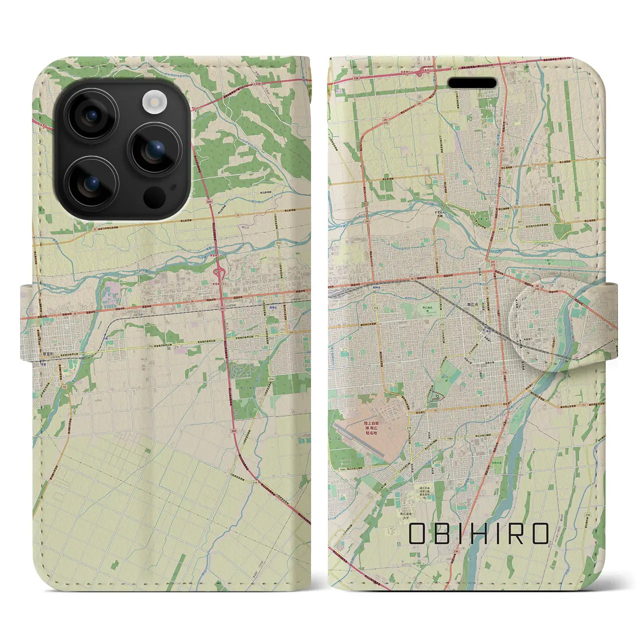 【帯広(北海道)】地図柄iPhoneケース(手帳タイプ)ナチュラル・iPhone 16 用