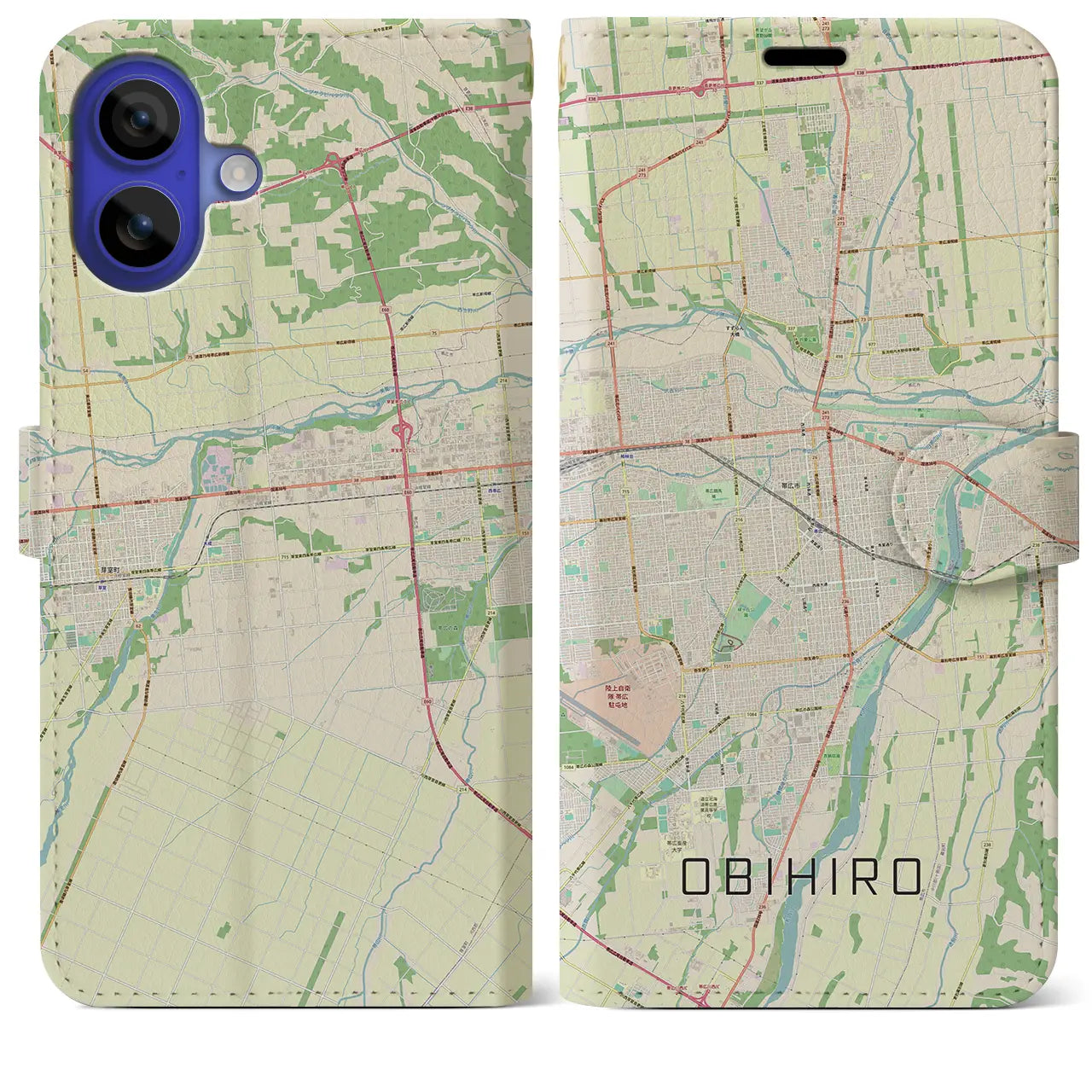 【帯広(北海道)】地図柄iPhoneケース(手帳タイプ)ナチュラル・iPhone 16 Pro Max 用