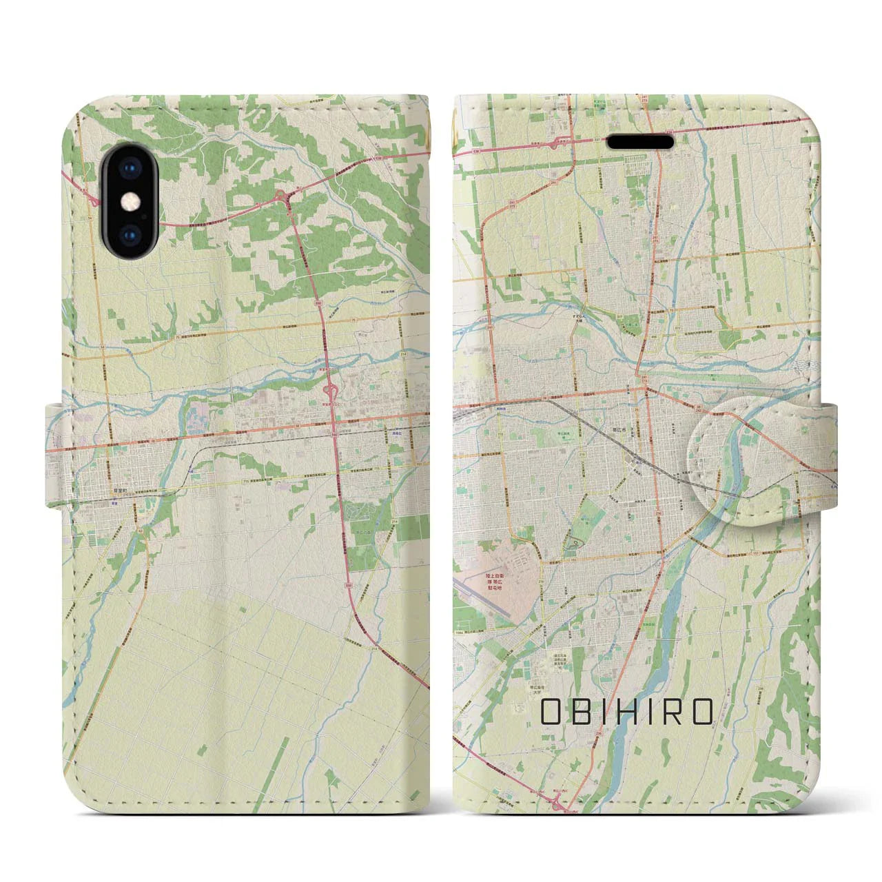 【帯広(北海道)】地図柄iPhoneケース(手帳タイプ)ナチュラル・iPhone XS / X 用