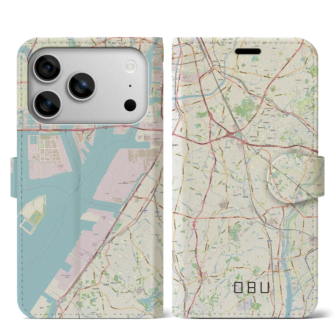 【大府(愛知県)】地図柄iPhoneケース(手帳タイプ)ナチュラル・iPhone 17 Pro Max 用