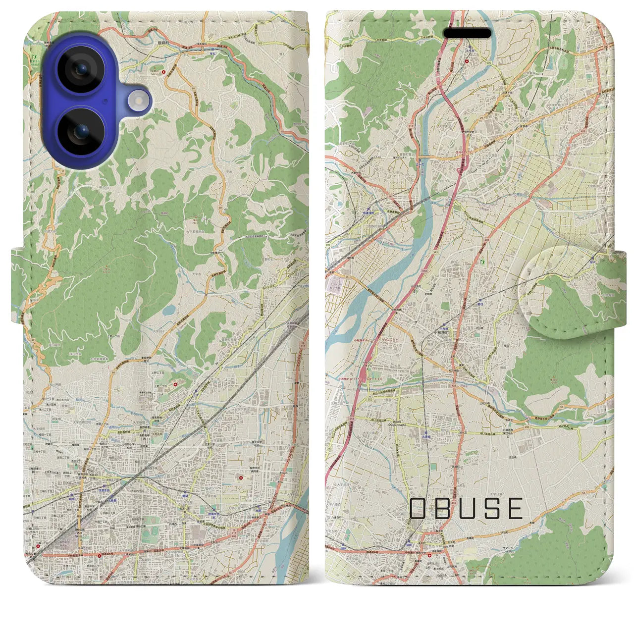 【小布施(長野県)】地図柄iPhoneケース(手帳タイプ)ナチュラル・iPhone 16 Pro Max 用