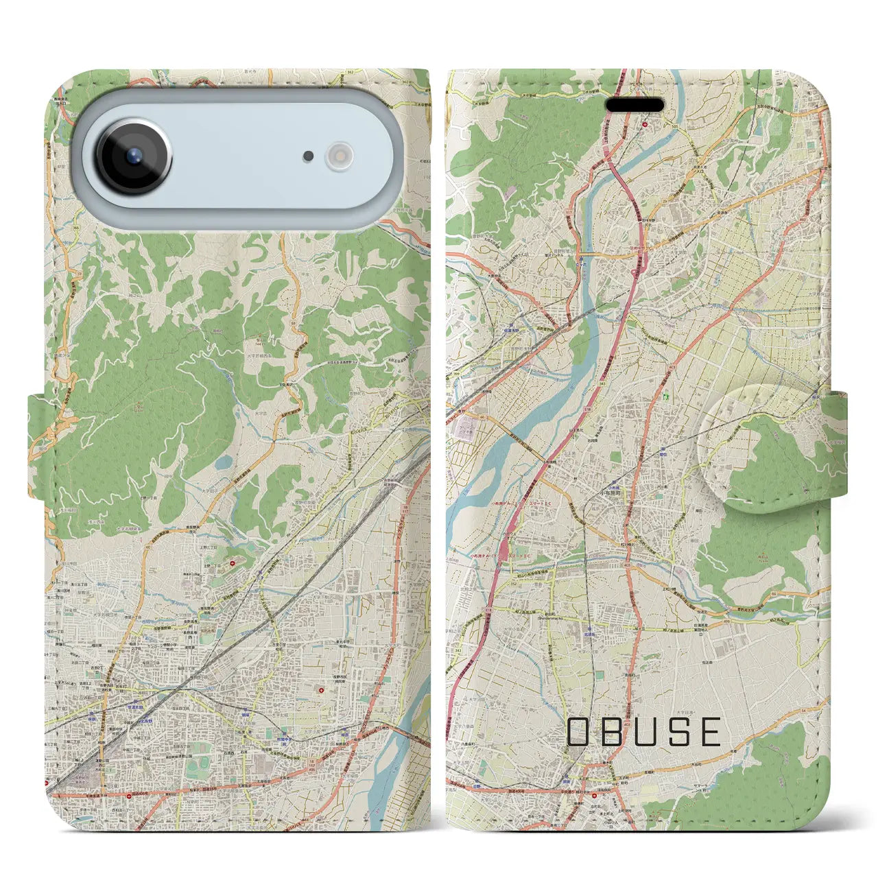 【小布施(長野県)】地図柄iPhoneケース(手帳タイプ)ナチュラル・iPhone 17 Pro Max 用