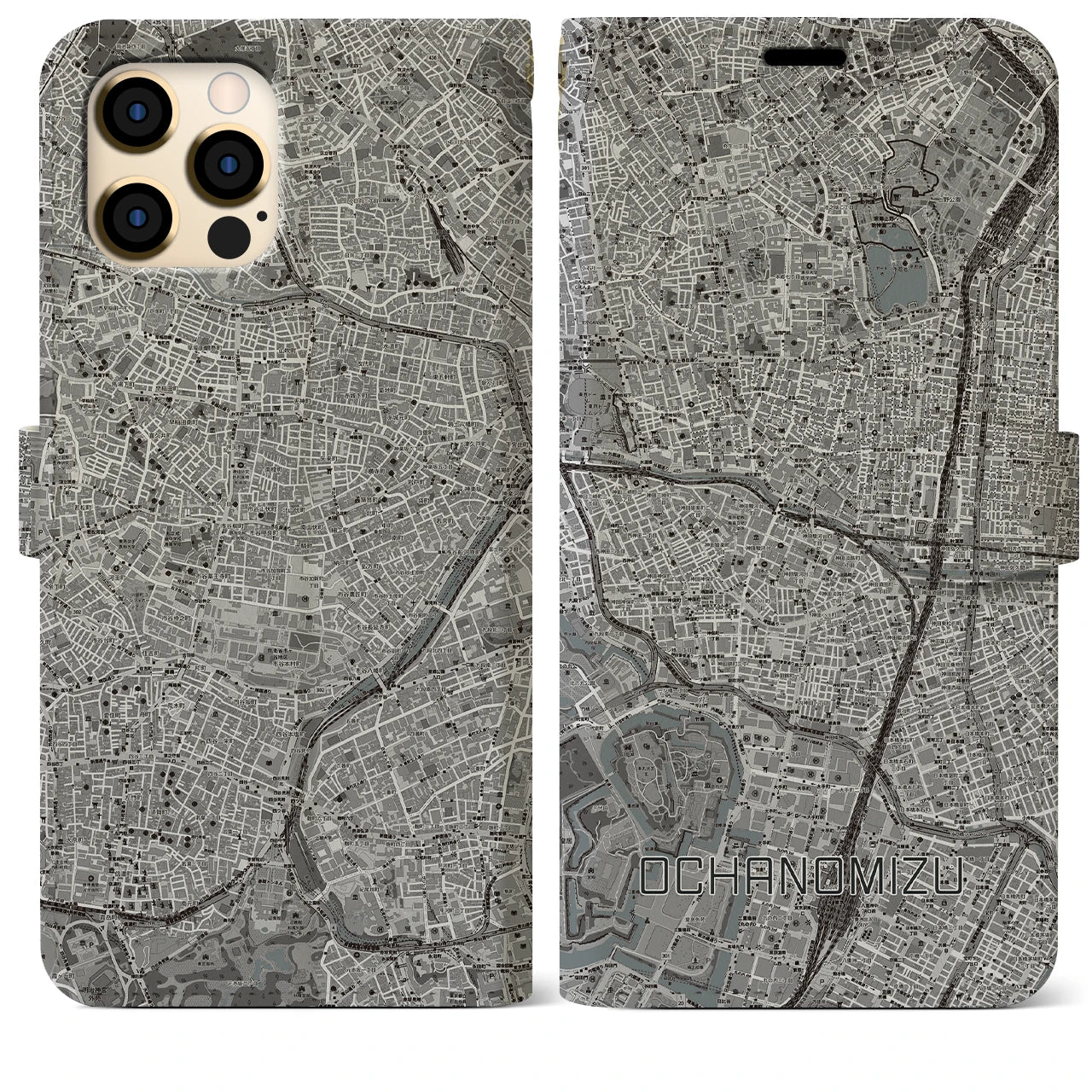 【御茶ノ水(東京都)】地図柄iPhoneケース(手帳タイプ)モノトーン・iPhone 12 Pro Max 用