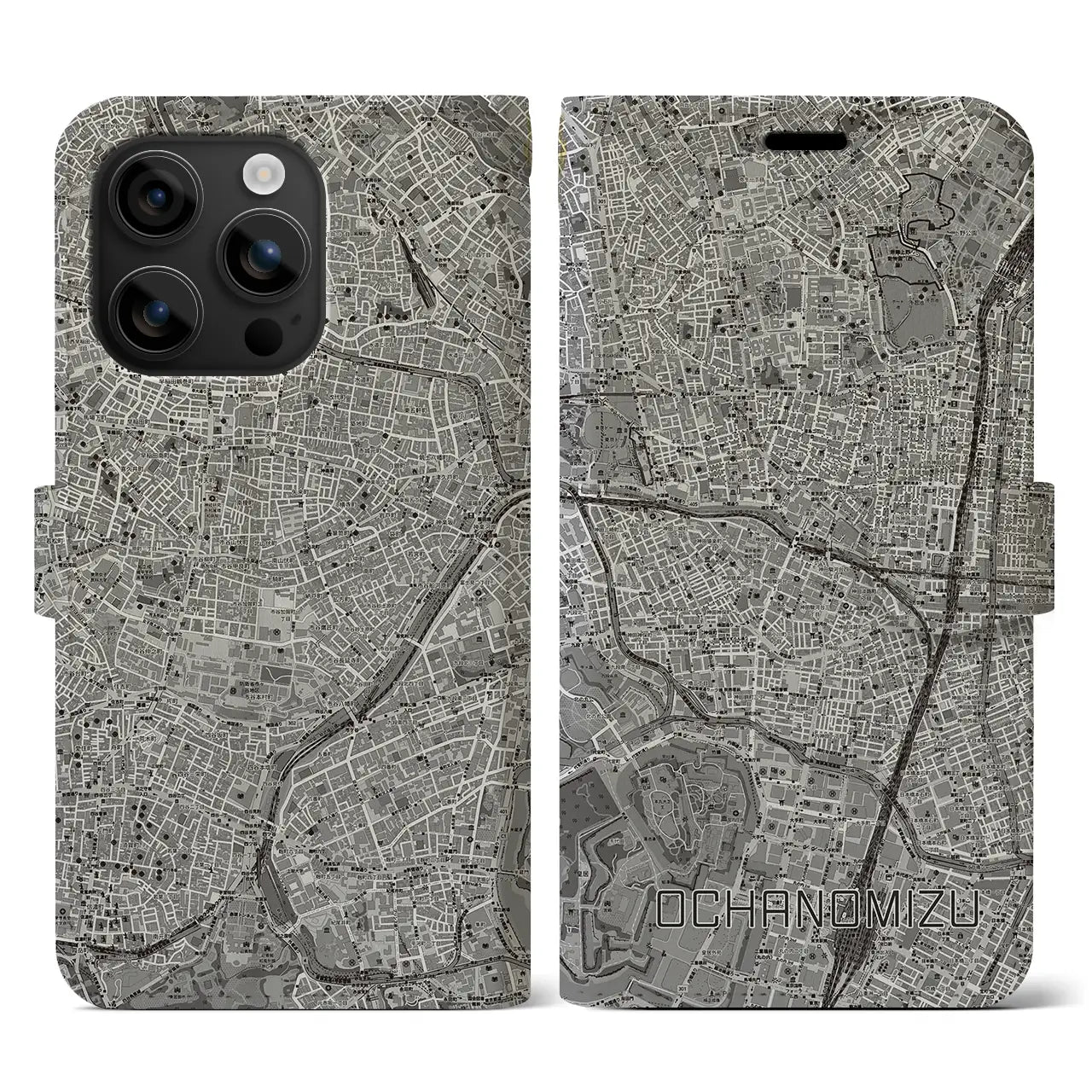 【御茶ノ水(東京都)】地図柄iPhoneケース(手帳タイプ)モノトーン・iPhone 16 用