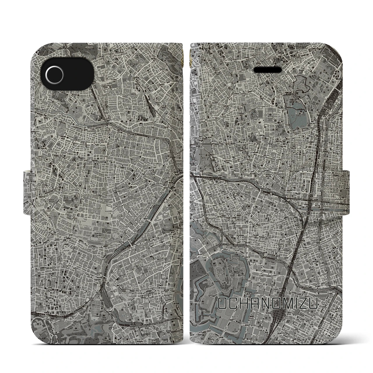 【御茶ノ水(東京都)】地図柄iPhoneケース(手帳タイプ)モノトーン・iPhone SE(第3 / 第2世代) / 8 / 7 / 6s / 6 用