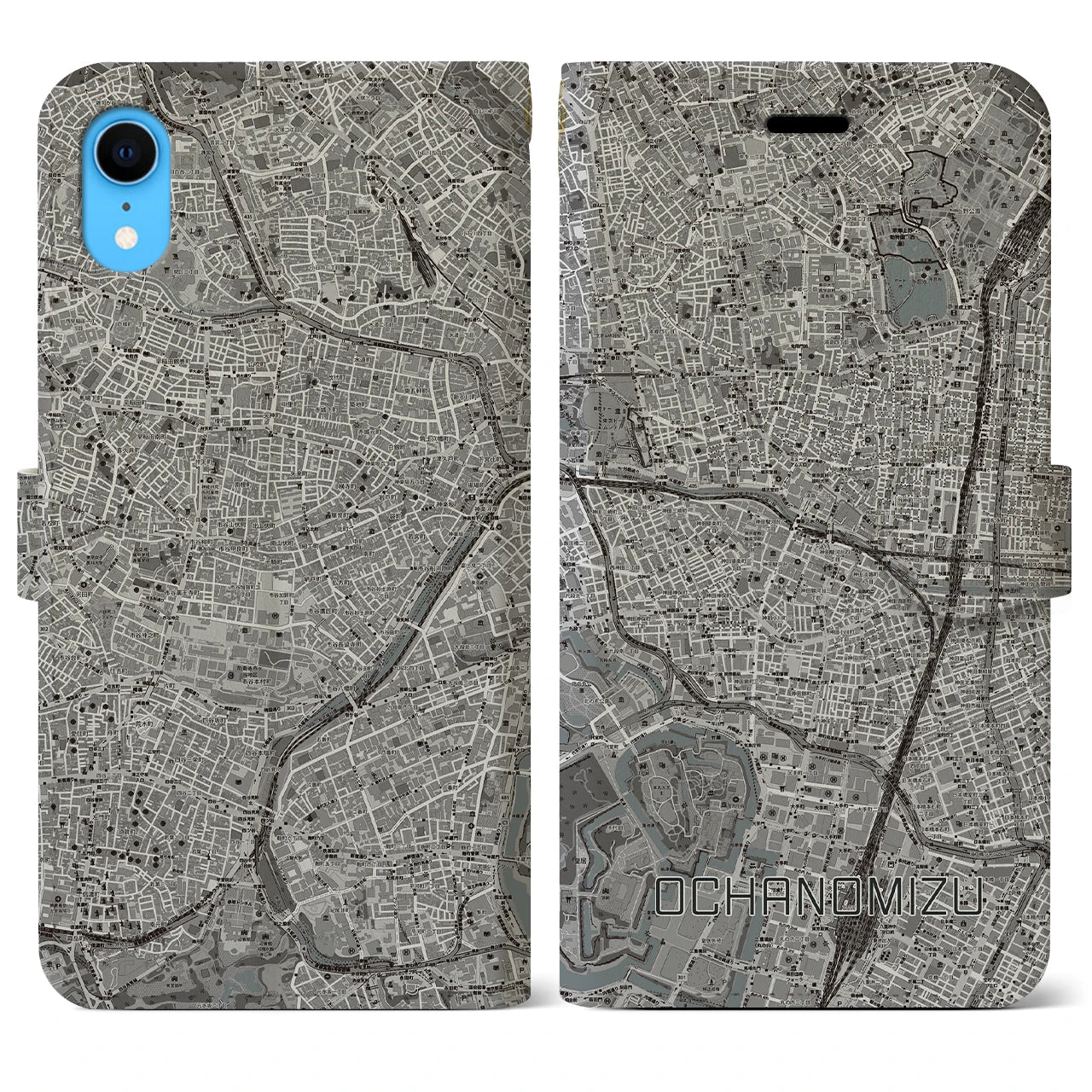 【御茶ノ水(東京都)】地図柄iPhoneケース(手帳タイプ)モノトーン・iPhone XR 用