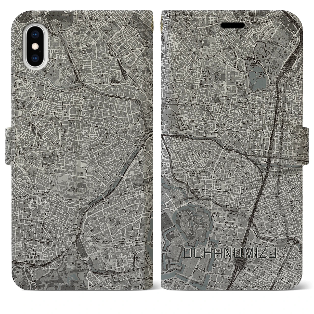 【御茶ノ水(東京都)】地図柄iPhoneケース(手帳タイプ)モノトーン・iPhone XS Max 用